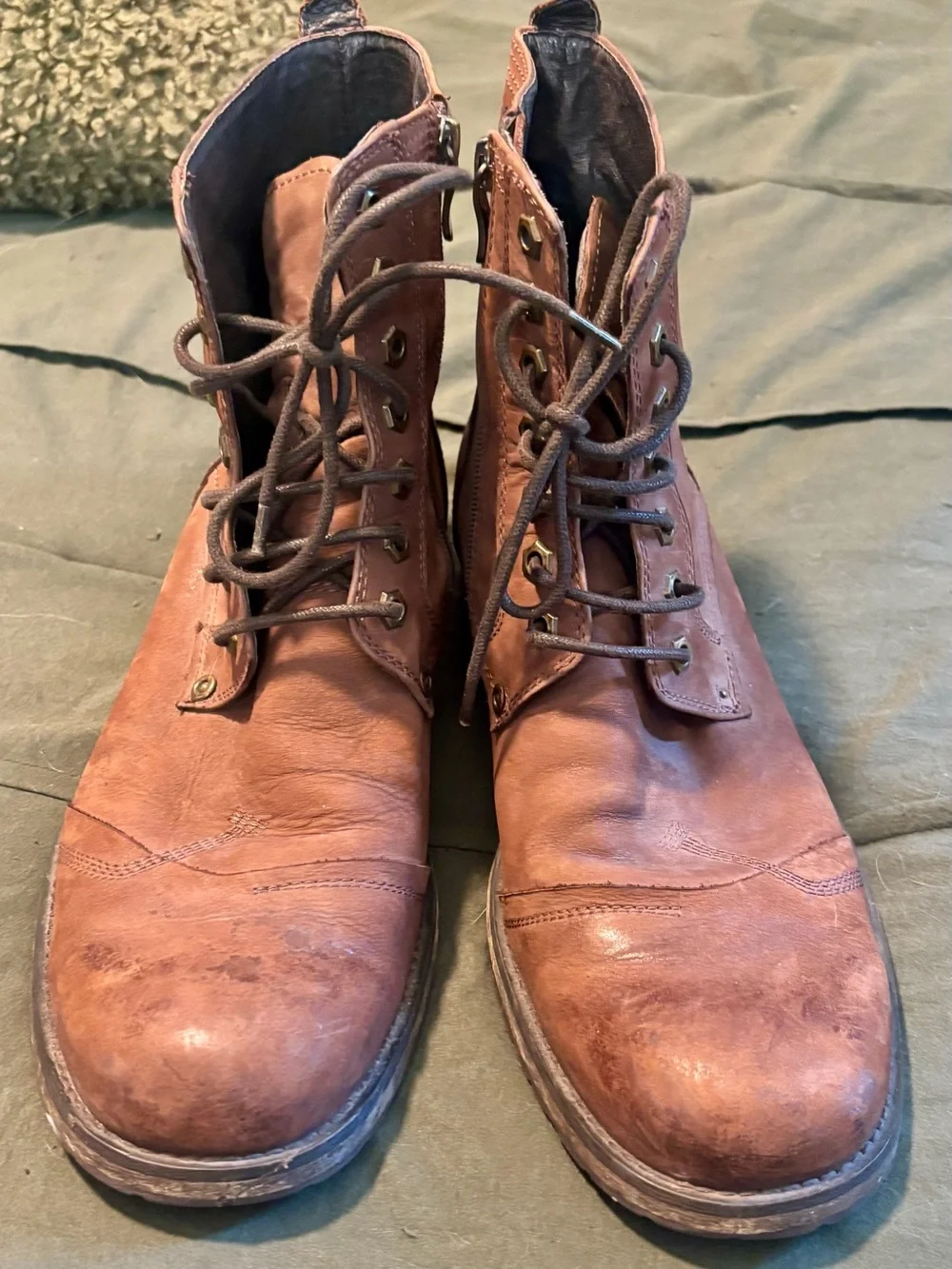 Donald J. Pliner Men's Bruce Cognac Brown Leather Lace-Up Zip Combat Boots